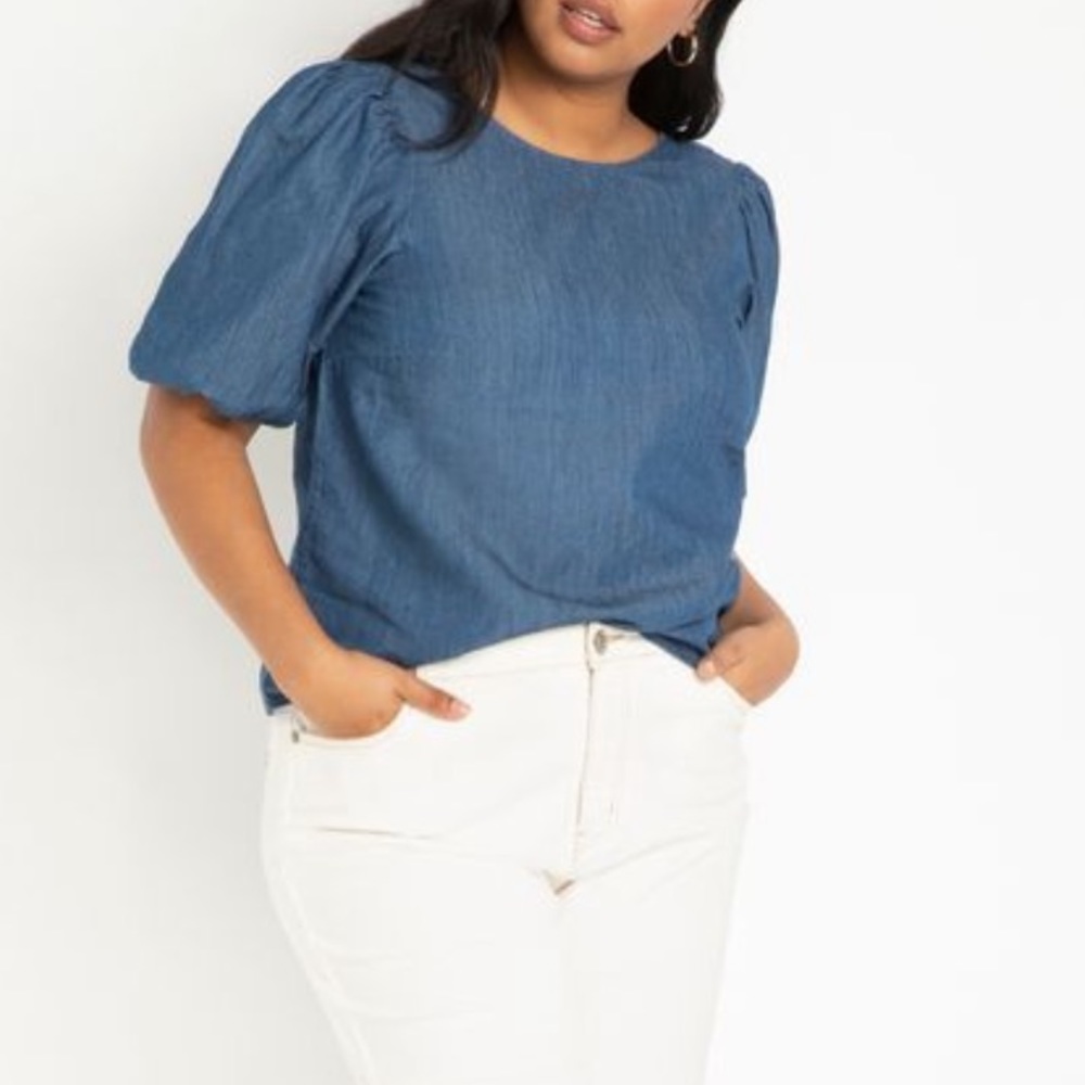 ELOQUII denim puff sleeve top, NWOT